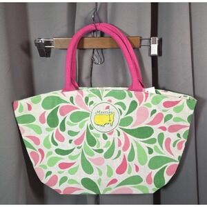Masters Jute Tote Bag Pink Green Swirl Teardrop Iconic Logo NWT 18x11